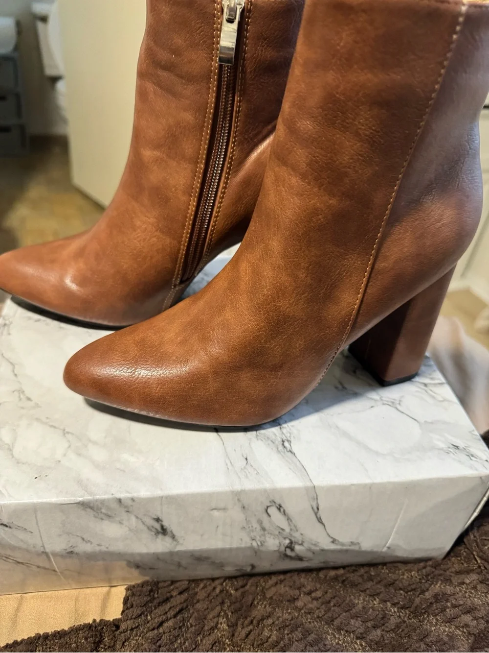 Women's Brown Ankle Boots with Side Zip